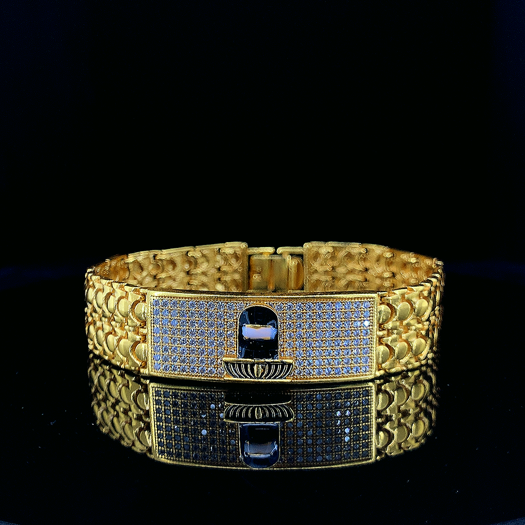 Brass Direct Gold A.D. Stone Designer Gents Bracelet - (Textured Pattern with Stone Clasp)