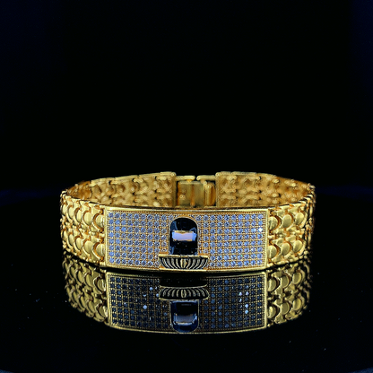 Brass Direct Gold A.D. Stone Designer Gents Bracelet - (Textured Pattern with Stone Clasp)