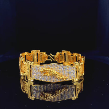 Royal Gold Plated Bracelet with Penther  Design and Diamond-Studded Chevron Links"