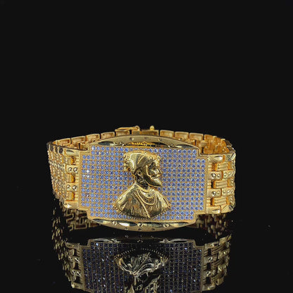 Elegant Panther Motif Gold Plated Bracelet with Diamond Mesh Centerpiece – Bold & Refined"
