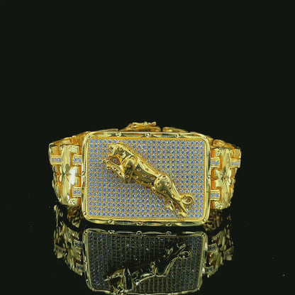 Elegant Panther Motif Gold Plated Bracelet with Diamond Mesh Centerpiece – Bold & Refined"