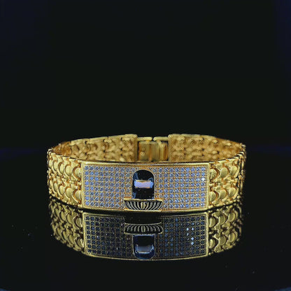 Brass Direct Gold A.D. Stone Designer Gents Bracelet - (Textured Pattern with Stone Clasp)