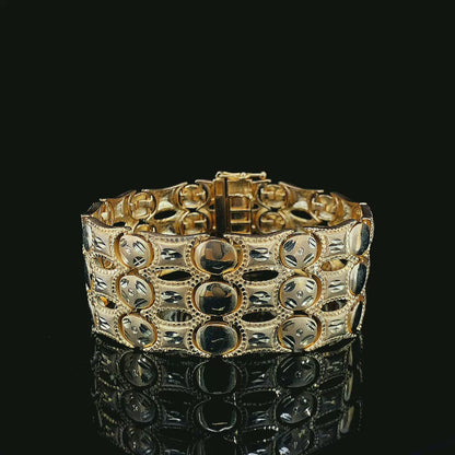 Designer Gold Plated Bracelet Featuring Intricate Oval and Dome Link Detailing"