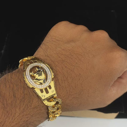 Majestic lion Motif Gold Plated Bracelet with Diamond-Studded Chain – Symbol of Strength & Style"