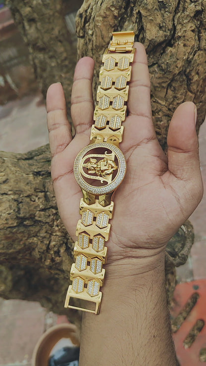 Majestic Ganesha-Inspired Gold Plated Bracelet
