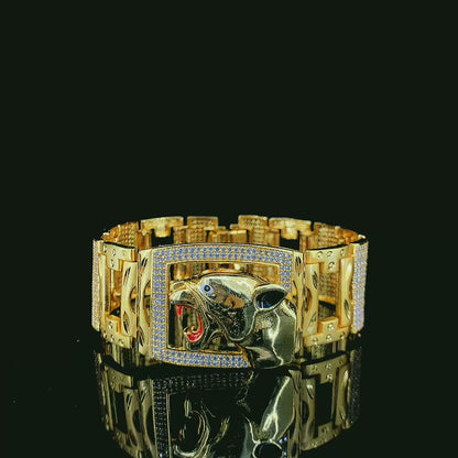 Panther Head Gold Plated Bracelet – Bold Design with Pave-Set Crystals"