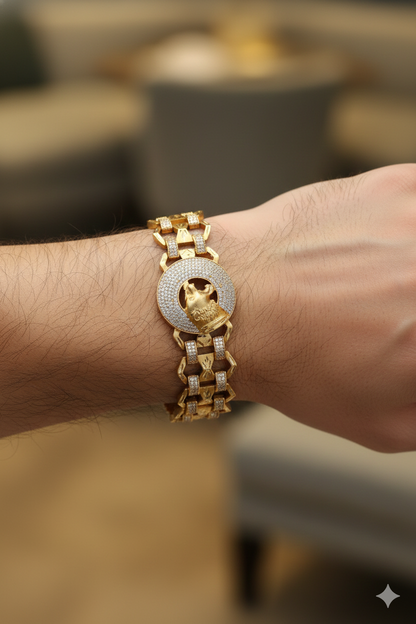 Majestic Gold-Plated Lion Emblem Bracelet with Diamond Accents