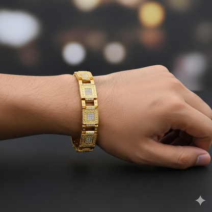 Brass Direct Gold A.D. Stone Gents Bracelet – Square Layered Elegance