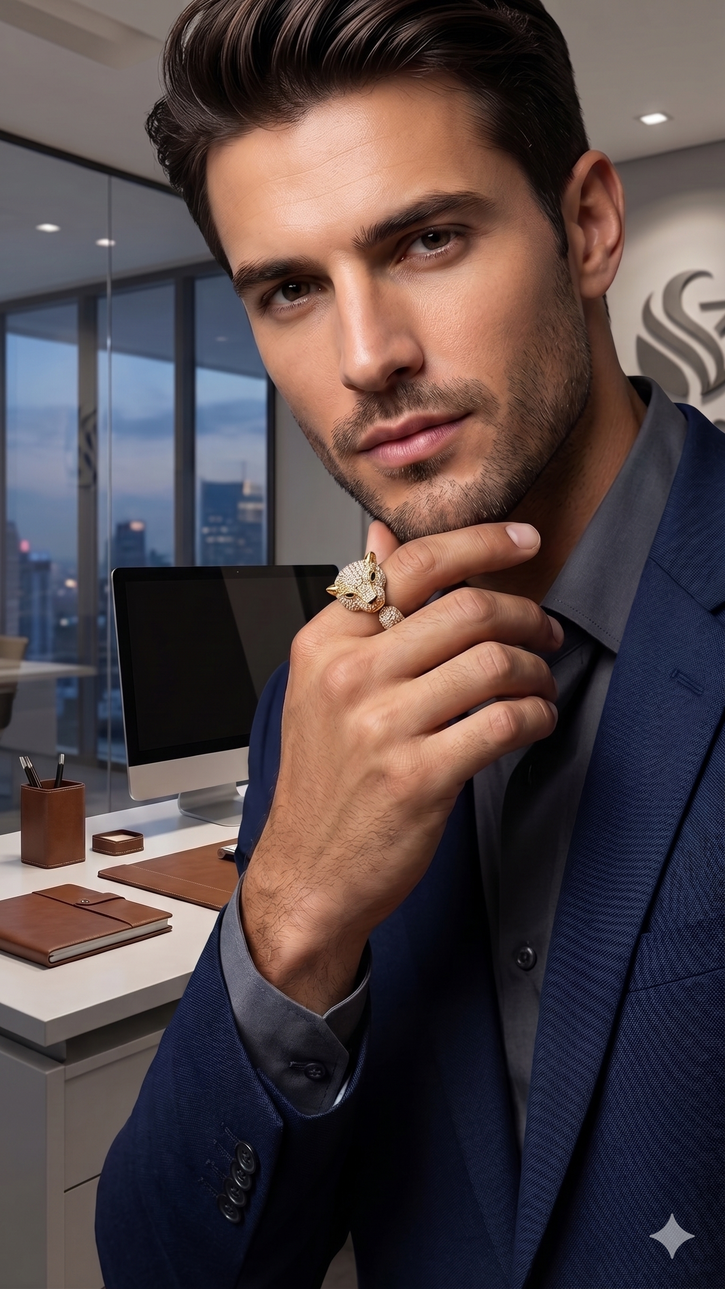 Mens jaguar gold plated fingure ring