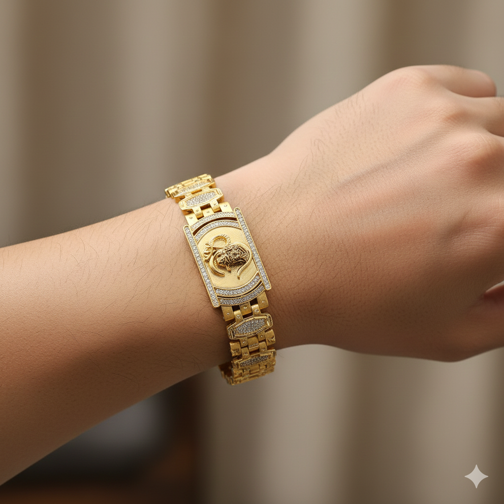 Majestic Stallion – Gold Plated Mahadev and om Symbol Bracelet"