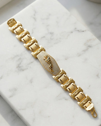 Royal Gold Plated Bracelet with Penther  Design and Diamond-Studded Chevron Links"