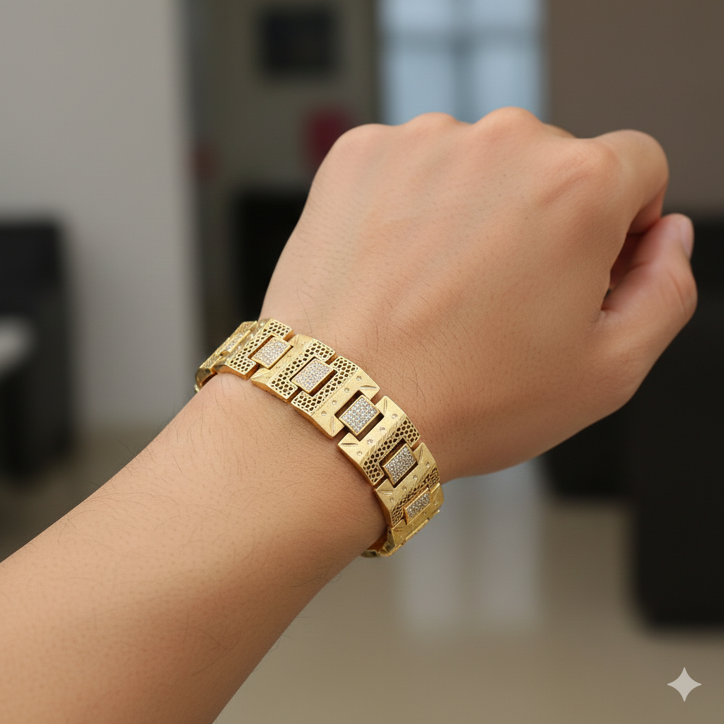 Brass Direct Gold A.D. Stone Designer Gents Bracelet