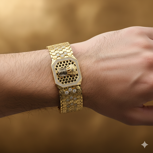 Majestic Gold-Plated Bracelet with Ashok Stambh