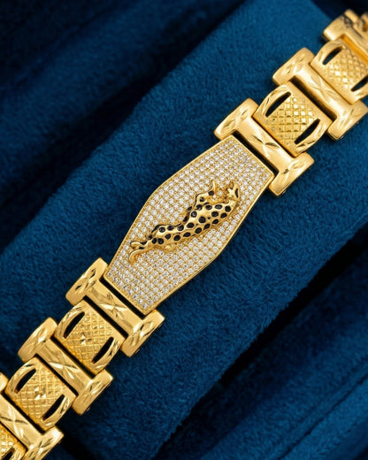 Royal Gold Plated Bracelet with Penther  Design and Diamond-Studded Chevron Links"