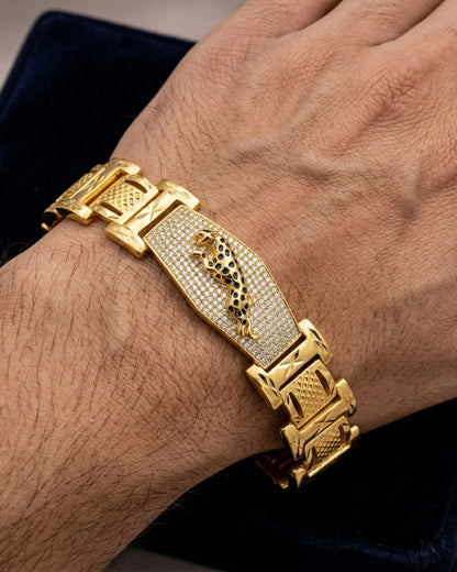 Royal Gold Plated Bracelet with Penther  Design and Diamond-Studded Chevron Links"