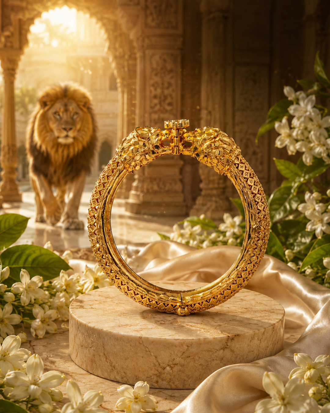 Twin Lion Head Gold Bracelet: A simple, direct title for retail or cataloging