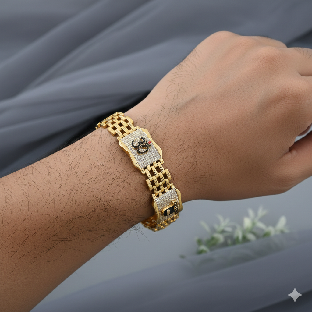 Gold-Plated Lion Head & Ashok Stambh Bracelet