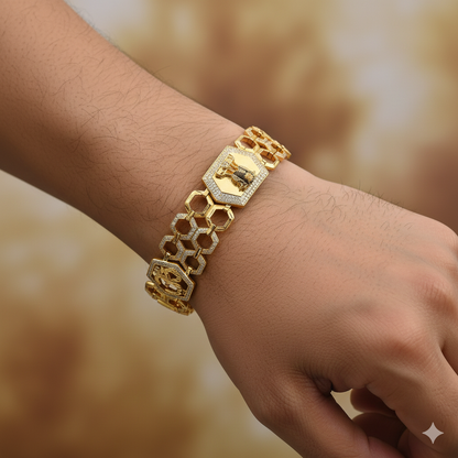 Divine Harmony – Om & Ashok Stambh Gold Plated Bracelet"