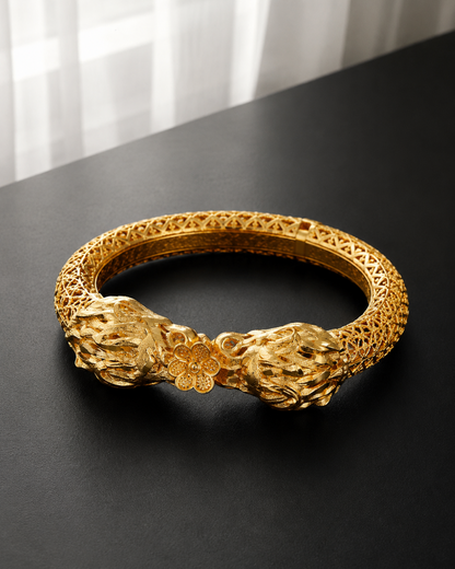 Twin Lion Head Gold Bracelet: A simple, direct title for retail or cataloging