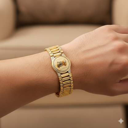 Ashoka Pillar Gold Plated Bracelet – Regal Design with Embedded Diamond Accents"