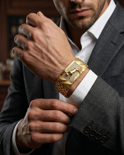 Luxury Gold Link Gold Plated Bracelet with Leopard Design"