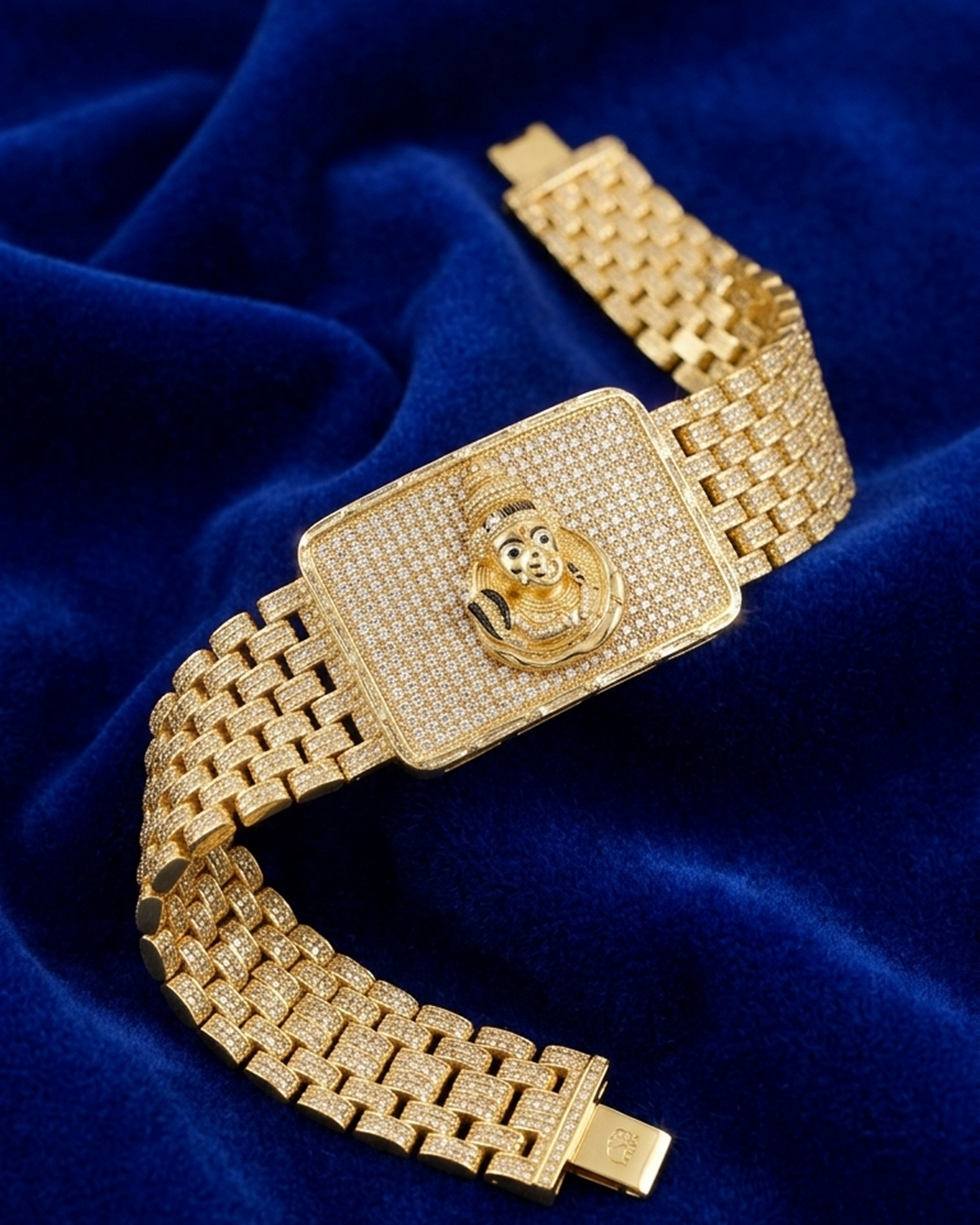 Majestic Mahadev Face Gold Plated Bracelet with Textured Brecelet For Men