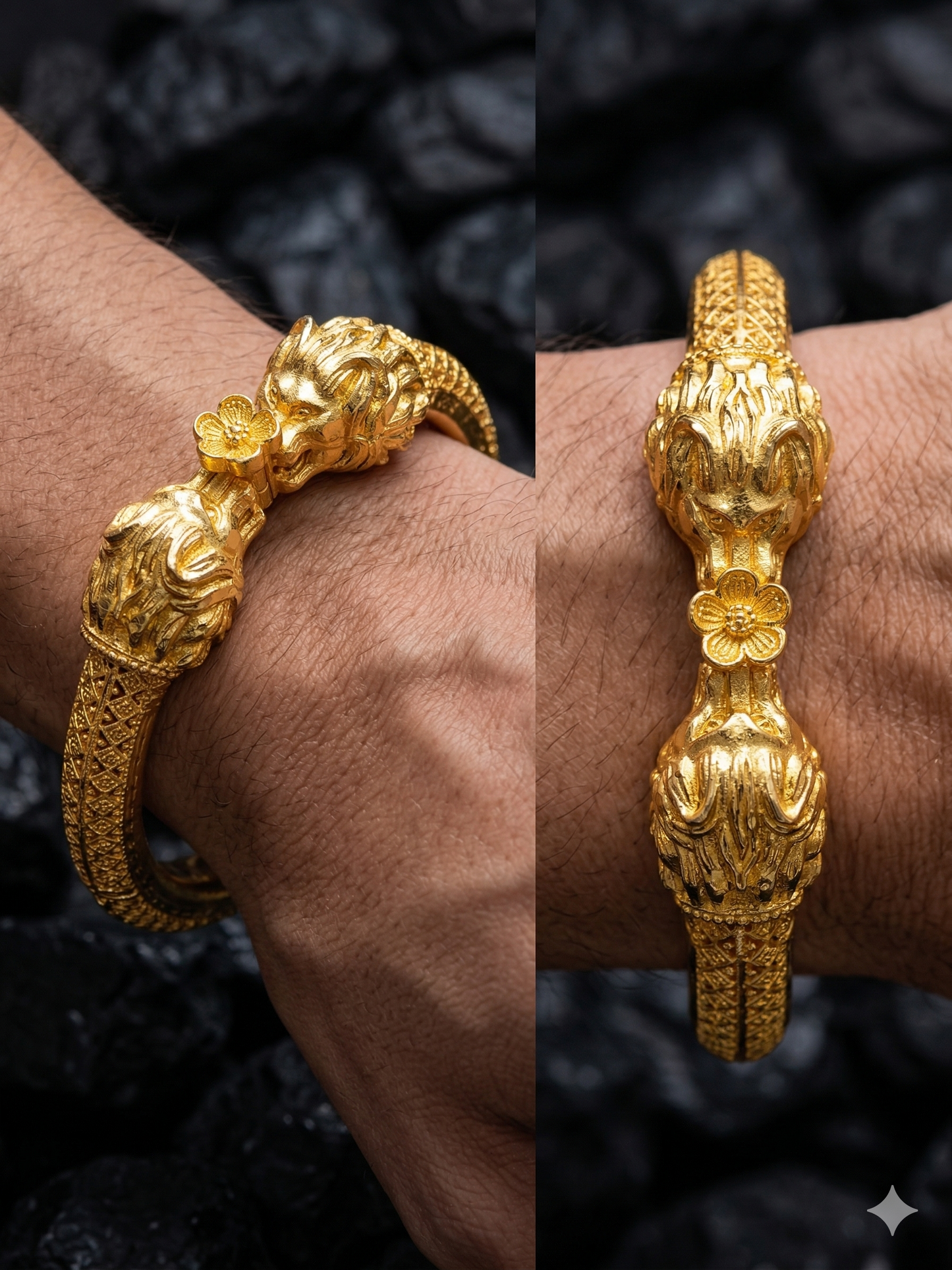 Twin Lion Head Gold Bracelet: A simple, direct title for retail or cataloging