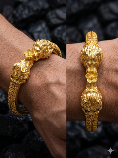 Twin Lion Head Gold Bracelet: A simple, direct title for retail or cataloging